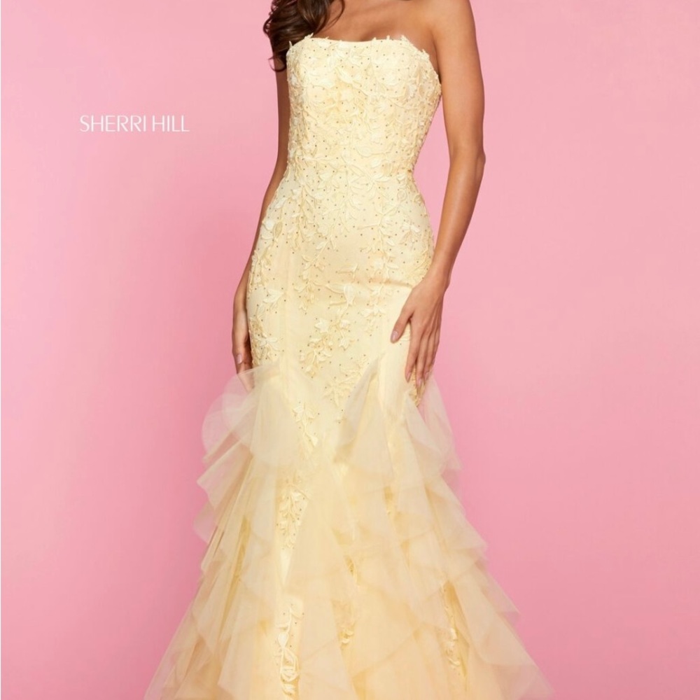 Sherri Hill Yellow mermaid prom dress